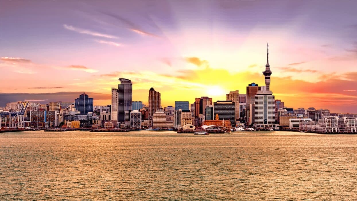 Auckland skyline at sunset